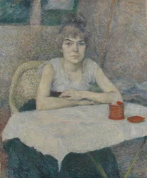 Jonge vrouw aan een tafel, 