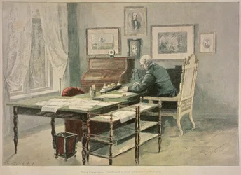 Prins Bismarck in zijn studeerkamer in Friedrichsruh