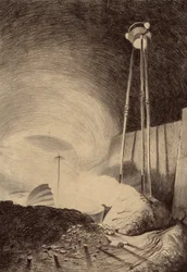 Marsbewoners die een dampwolk bekijken