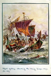 Alfreds galeien vallen de drakenschepen van de Vikingen aan, 897 n.Chr., illustratie uit 