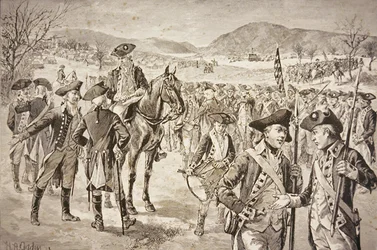 Ontbinding van het Amerikaanse Continentale Leger in New Windsor, New York, begin november 1783