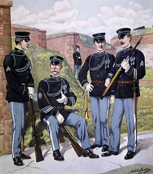 Volledige dress van de Amerikaanse infanterie 1902-07 gewapend met het Amerikaanse magazijngeweer model 1903