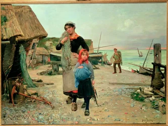 Vissersvolk keert terug met hun netten, 1882