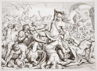 Hoe Hereward Bourne van Fransen zuiverde, illustratie uit Hereward the Great door Charles Kingsley, uitgegeven 1870