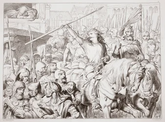 Hoe Hereward Berserker werd, illustratie uit Hereward the Great door Charles Kingsley, pub. 1870, gegraveerd door C.G. Lewis