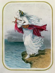 De dichteres Sappho werpt zichzelf in zee, gegraveerd door Mme Gervais, 1849