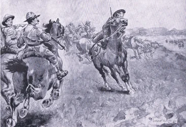 De race voor het bevel over de Philips Town Road, uit After Pretoria: The Guerilla War gepubliceerd door Harmsworth Bros Limited, 1901