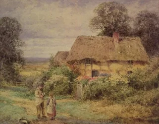 Rietgedekte cottage in de zomer