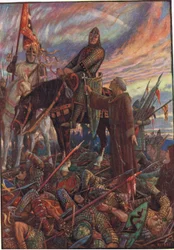 Na de Slag bij Hastings, illustratie uit “Een geschiedenis van Engeland” van Rudyard Kipling, 1911