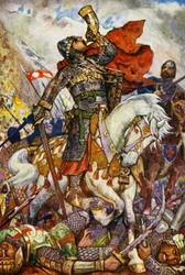 Roland blaast op zijn hoorn in de vallei van Roncevaux