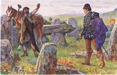 Tresilian confronteert de mysterieuze hoefsmid, illustratie uit Kenilworth, ca. 1910