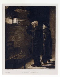 Twee bewoners van Greenwich Hospital, verzameld van het graf van Horatio Nelson (1758-1805) in de crypte van de Sint-Pauluskerk (Londen, Engeland)