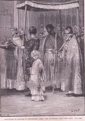 Kroning van Richard I in Westminster Abbey: de processie door het gangpad AD 1189