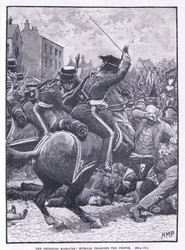 Het Peterloo-bloedbad: Huzaren die de mensen aanvallen AD 1819