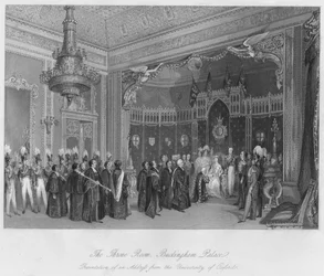 De troonzaal, Buckingham Palace. Overhandiging van een adres van de Universiteit van Oxford, ca. 184