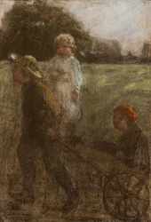 Kinderen met kruiwagen