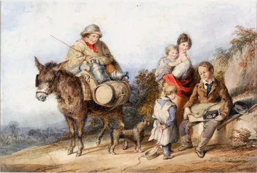 Melkjongen met familie, ca. 1840