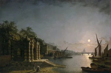 York Water Gate en de Adelphi vanaf de rivier bij maanlicht