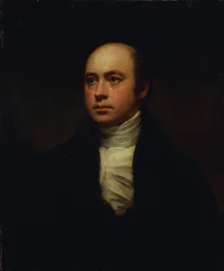 Portret van Sir Francis Chantrey, in een donker jasje en witte das