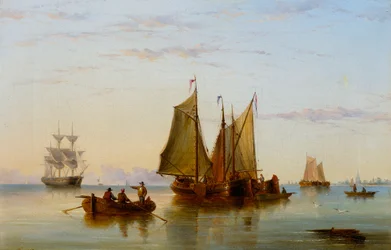 Vissersboten en andere vaartuigen op de Schelde bij Rotterdam, 1852