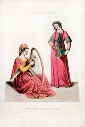 Dames die harp en orgel spelen, begin 14e eeuw, 1843