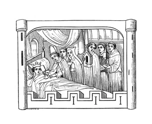 Louis, de oudste zoon van Philip Auguste, koning van Frankrijk, ligt ziek in bed, 1191