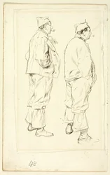 Twee schetsen van staande arbeider