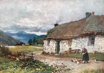 Croft bij Loch Etive, Argyllshire (kleurenlitho)
