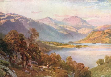 Kop van Loch Lomand, omhoog kijkend naar Glen Falloch, Perthshire (kleurenlitho)