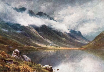 Loch Triochatan, ingang tot Glencoe, Argyllshire (kleurenlitho)