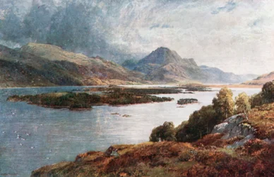 De eilanden van Loch Maree, Ross-Shire (kleurenlitho)
