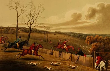 Hertenjacht, geaquarelleerd door I. Clark, uitgegeven door Thomas McLean