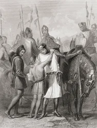 Richard, Graaf van Pembroke, neemt afscheid van zijn broer voordat hij naar Ierland vertrekt in 1169, uit 