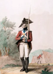 Voetsoldaat, ca. 1791 (stippelgravure)