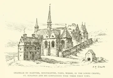 Chapelle du Martyre, Montmartre, Parijs, waar St. Ignatius en zijn metgezellen hun eerste geloften aflegden (gravure)