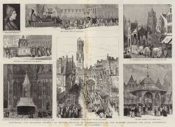 Historische en Religieuze Optocht in Brugge, België, ter Herdenking van de Zalige Karel de Goede, Dertiende Graaf van Vlaanderen