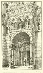 De Hoofdingang van de Kathedraal, Ferrara (gravure)