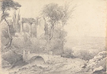 Landschap met ruïnes en brug