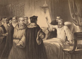 Wycliffe op zijn ziekbed aangevallen door de monniken, 1886
