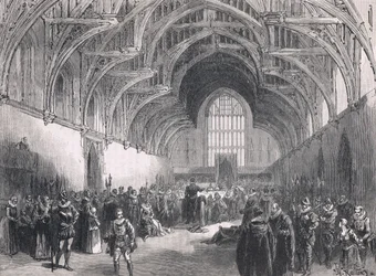 Staatsproces in Westminster Hall in de tijd van Elizabeth I