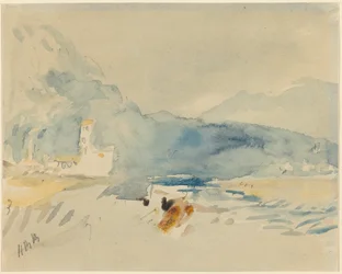 Een landschap met bergen en een beek