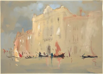 Gondels Voor een Paleis aan het Canal Grande in Venetië
