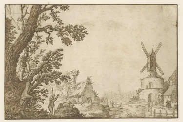 Landschap met een molen op een bolwerk