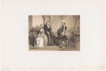 Drie figuren in een 18de-eeuws interieur