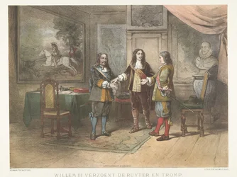 Prins Willem III verzoent Michiel de Ruyter en Cornelis Tromp, 1673
