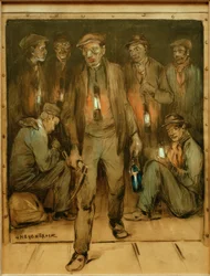 Mijnwerkers bij de ingang