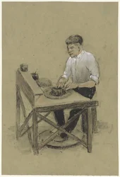 Pottenbakker aan zijn draaischijf