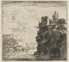 Een rivier tussen rotsen, uit de serie Set landschappen