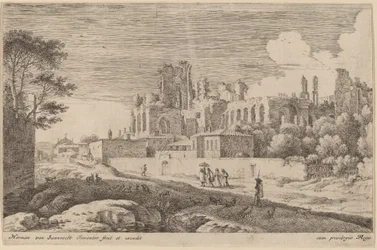 Landschap met Ruïnes en een Vrouw met een Parasol