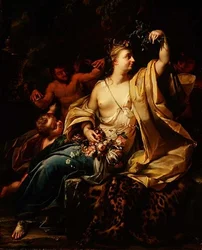 Bacchante met een putto, saters en nimfen